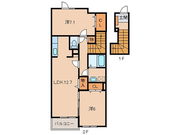 パストラルコート岩出Ⅰの物件間取画像